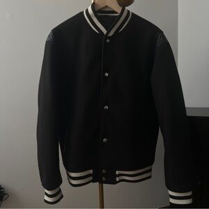 Abercrombie & Fitch Black Bomber Jacket with White Stripe Trim